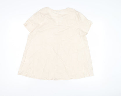 Blue Navy Women's Beige V-Neck Blouse, Size M, Casual