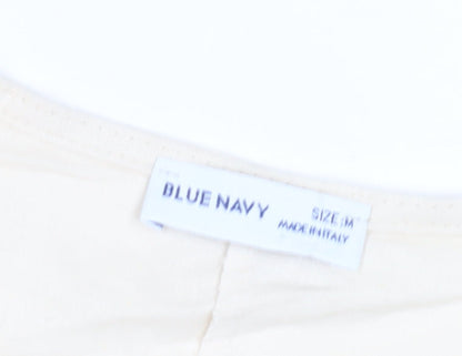 Blue Navy Women's Beige V-Neck Blouse, Size M, Casual