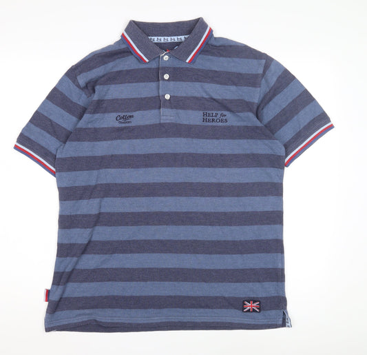 Cotton Traders Men's Blue Striped Polo Shirt M