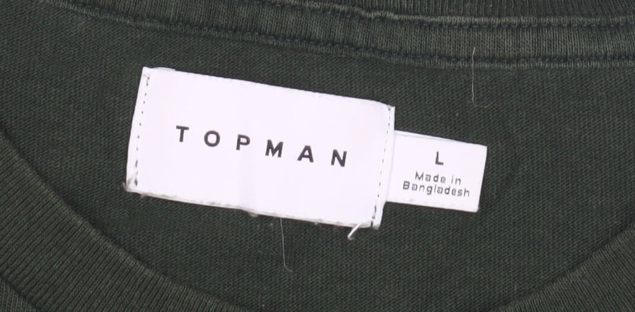 Topman Men's Green Crew Neck T-Shirt - Size L