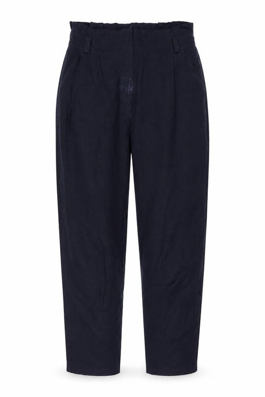 Front view of Asos Women's Blue Linen Blend Trousers, size 8