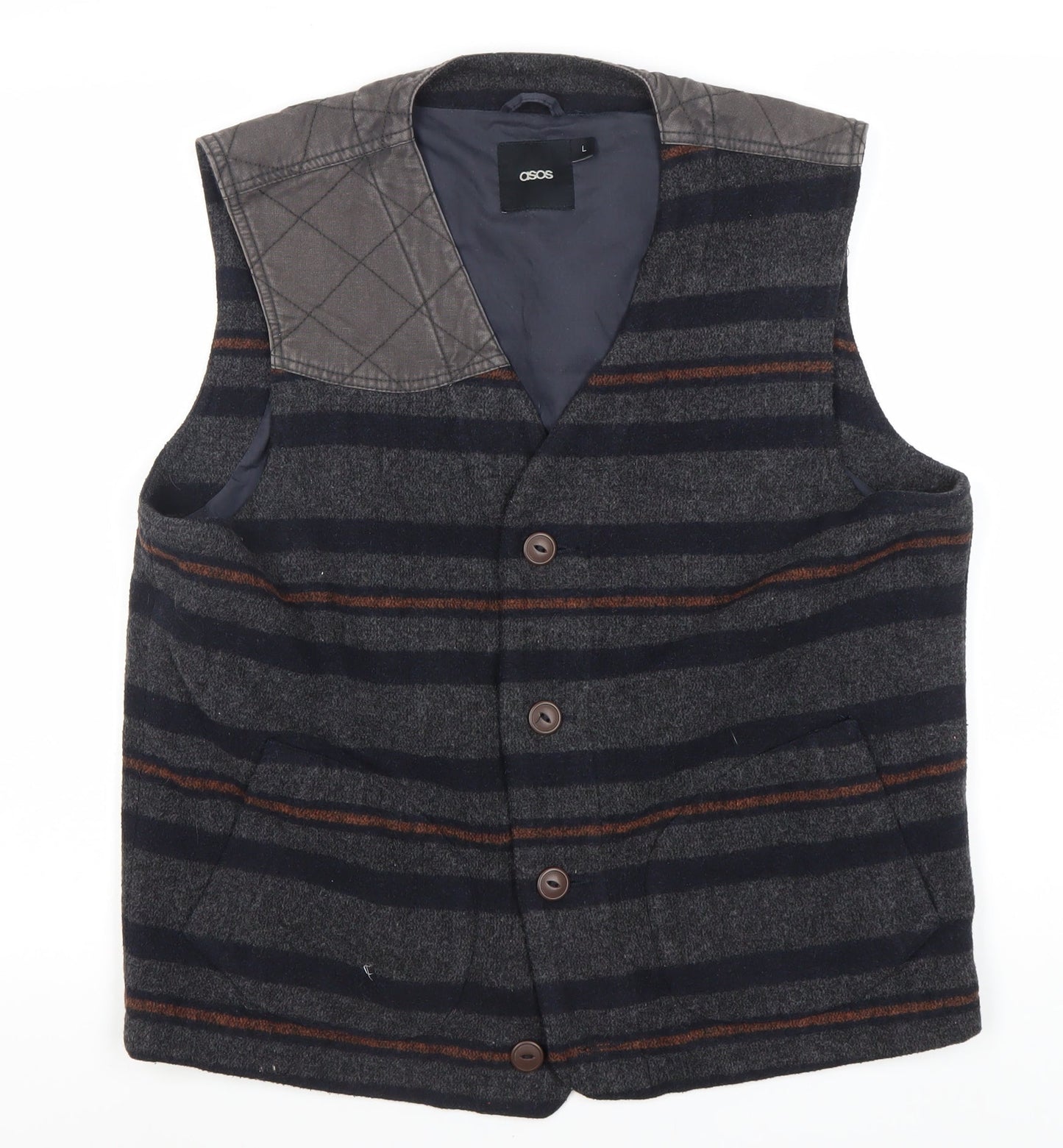 ASOS Men's Grey Striped Waistcoat L Button Casual