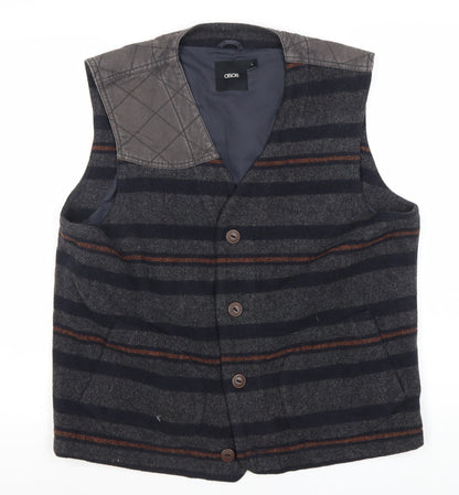 ASOS Men's Grey Striped Waistcoat L Button Casual