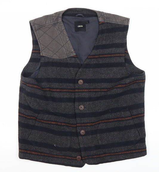 ASOS Men's Grey Striped Waistcoat L Button Casual