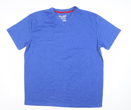 FTS Men's Blue V-Neck 2XL T-Shirt, Regular Fit, Solid