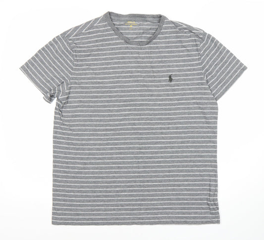 Polo Ralph Lauren Men's Grey Striped T-Shirt Medium