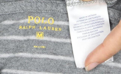 Polo Ralph Lauren Men's Grey Striped T-Shirt Medium