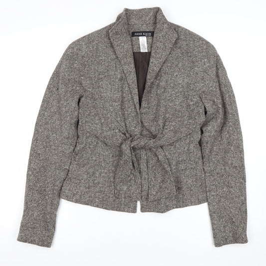 Anne Klein Women's Grey Tweed Belted Jacket Size 2