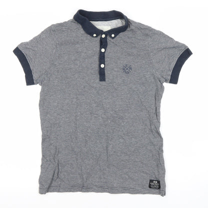 Crosshatch Men's Grey Striped Polo Shirt S