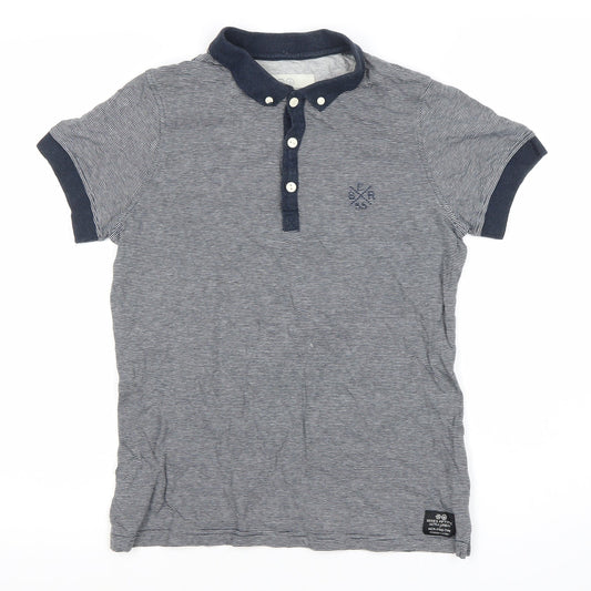 Crosshatch Men's Grey Striped Polo Shirt S