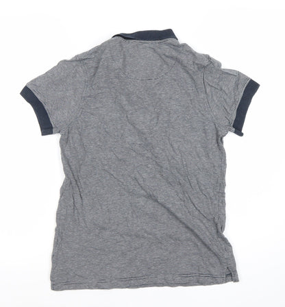 Crosshatch Men's Grey Striped Polo Shirt S