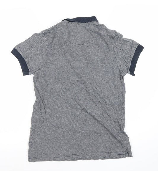 Crosshatch Men's Grey Striped Polo Shirt S