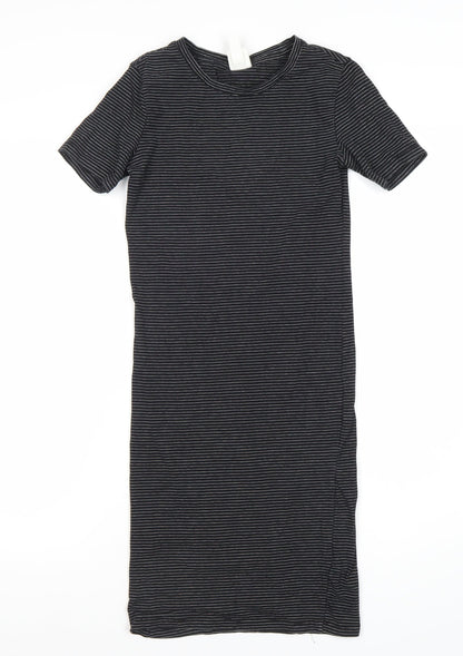 H&M Women's Black Striped Dress, XS, Short Sleeve, Casual
