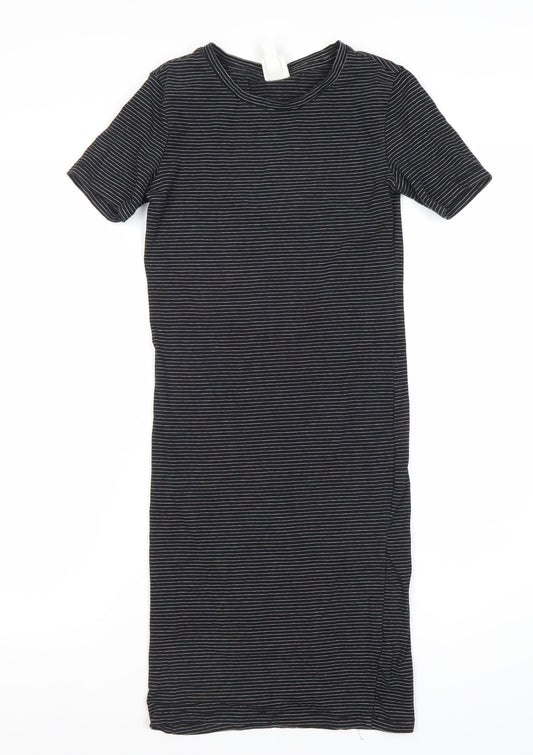 H&M Women's Black Striped Dress, XS, Short Sleeve, Casual