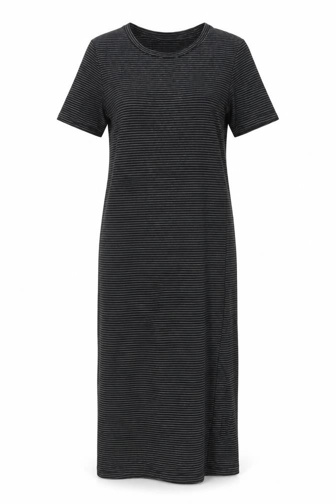 Front view of H&M Women's Black Striped Dress, XS, Short Sleeve, Casual