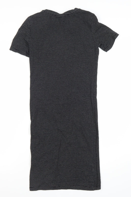 H&M Women's Black Striped Dress, XS, Short Sleeve, Casual