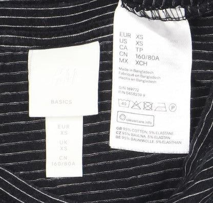 H&M Women's Black Striped Dress, XS, Short Sleeve, Casual