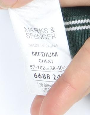 Marks and Spencer Men's Green Polo Shirt - Medium