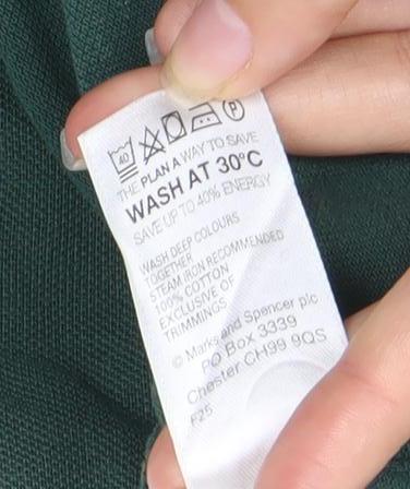 Marks and Spencer Men's Green Polo Shirt - Medium