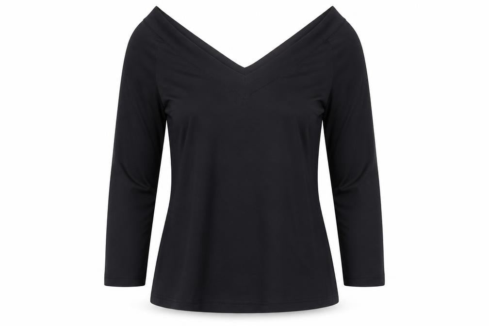 Womens UK Size 12 AMARANTO Black Basic Blouse