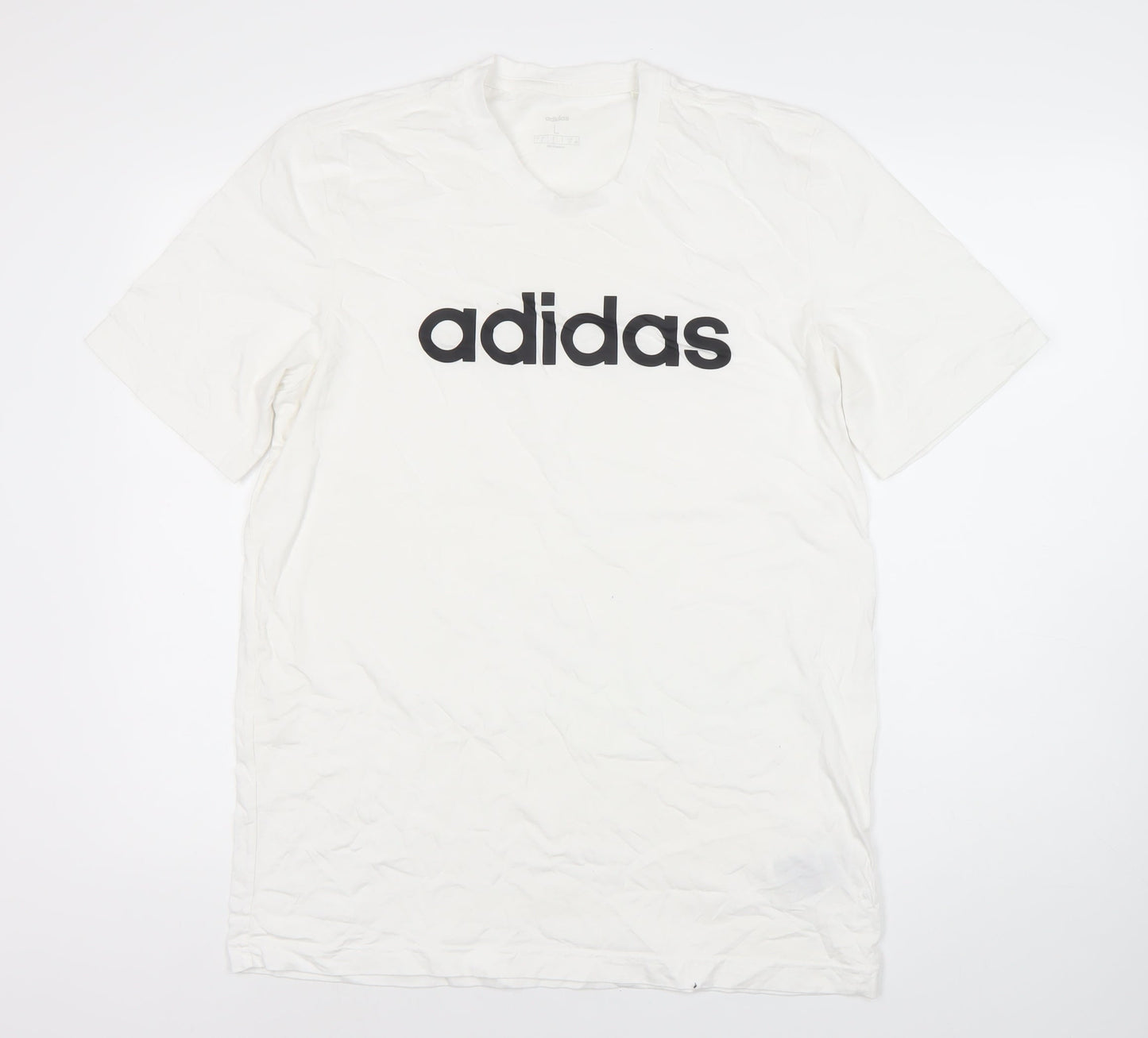 Adidas Men's White Logo T-Shirt, Size L, Crew Neck