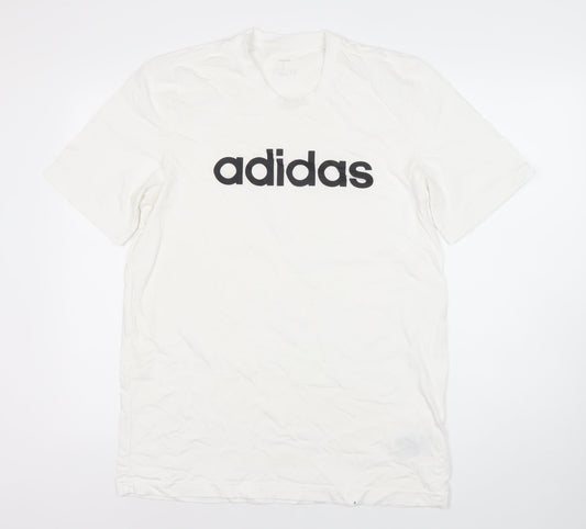 Adidas Men's White Logo T-Shirt, Size L, Crew Neck