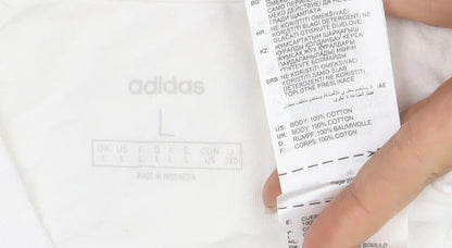Adidas Men's White Logo T-Shirt, Size L, Crew Neck