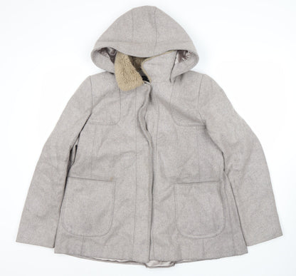 Topshop Women's Grey Coat Size 12 Hooded Casual