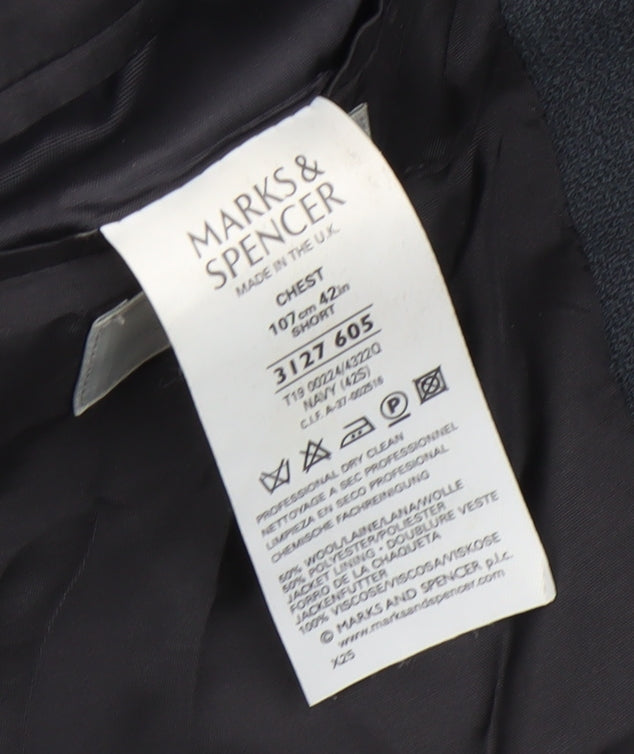 Marks & Spencer Men's Blue Suit Jacket, 42 Short, Business Attire