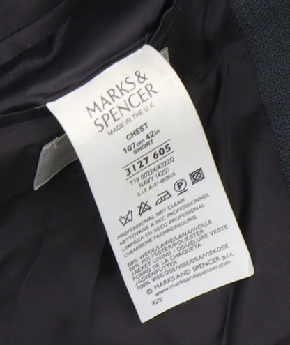 Marks & Spencer Men's Blue Suit Jacket, 42 Short, Business Attire