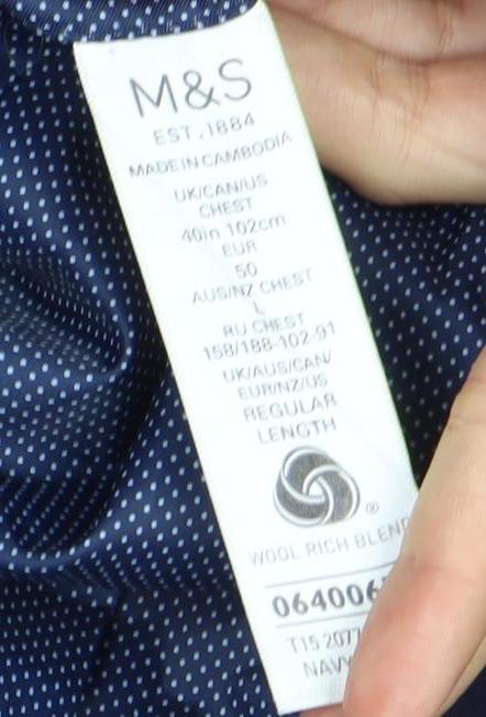 Mens UK Size 40 Marks and Spencer Regular Blue Suit Jacket