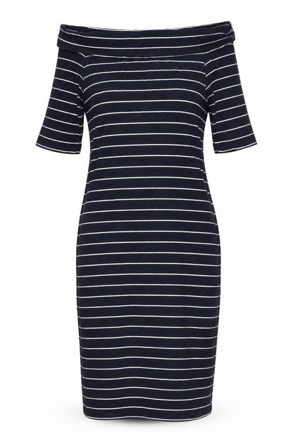Monsoon Women's Blue Half Sleeve Striped Dress