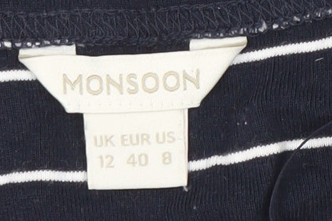 Monsoon Women's Blue Half Sleeve Striped Dress