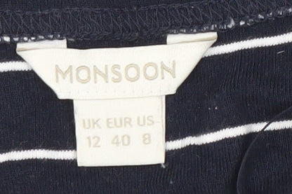 Monsoon Women's Blue Half Sleeve Striped Dress