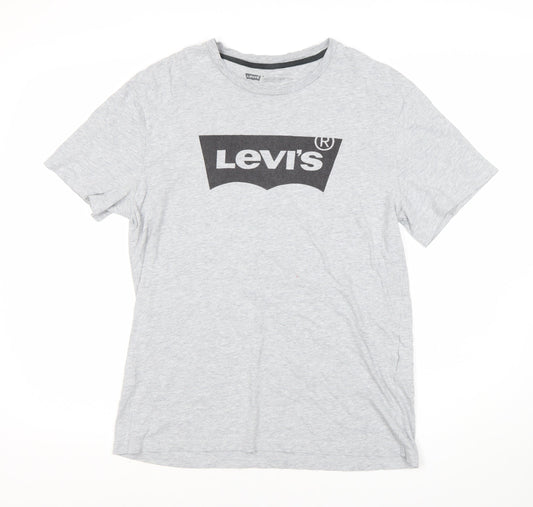 Levi's Men's Grey Cotton Crew Neck Logo T-Shirt