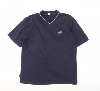 Umbro Men's Blue V-Neck T-Shirt, M, Short Sleeve, Logo