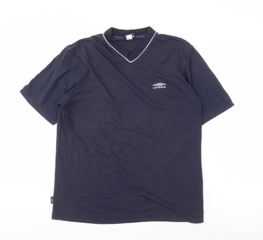 Umbro Men's Blue V-Neck T-Shirt, M, Short Sleeve, Logo
