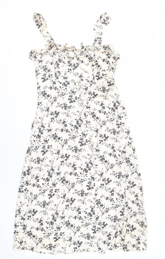 Zara Women Beige Floral Strappy Dress Size 2
