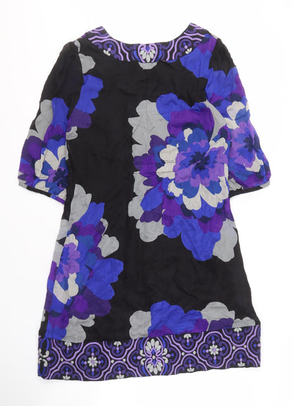 Monsoon Women's Black Floral Silk Dress Size 12