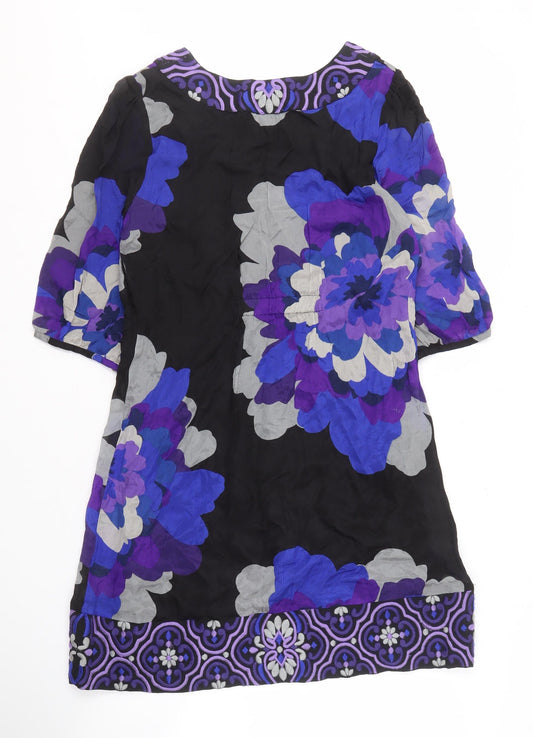 Monsoon Women's Black Floral Silk Dress Size 12