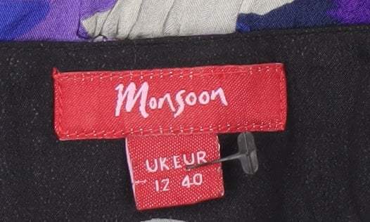 Monsoon Women's Black Floral Silk Dress Size 12