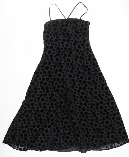 Wallis Black Polka Dot Strappy Dress Size 10