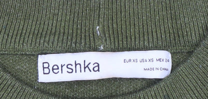 Bershka Women's Green Mock Neck Jumper XS