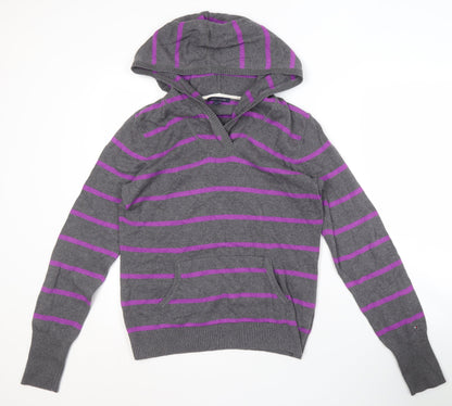 Tommy Hilfiger Men's Grey Striped Hoodie Jumper L
