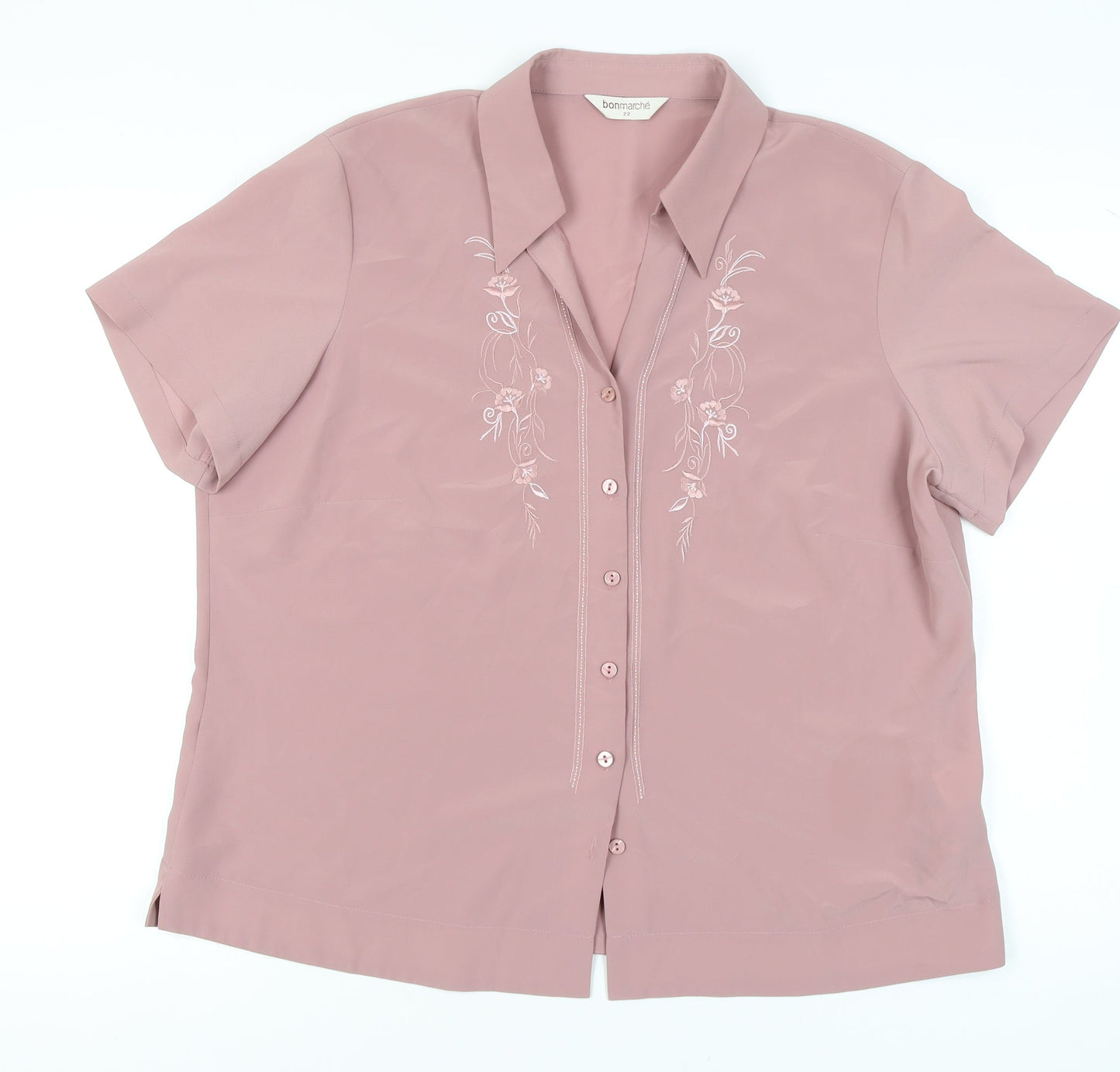 Womens UK Size 22 Bonmarché Pink Basic Button-Up