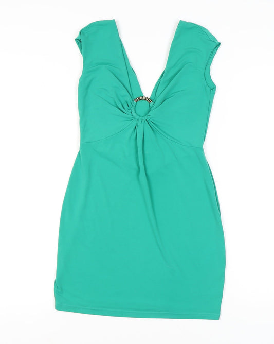 Jane Norman Green Sleeveless Ruched Dress Size 12