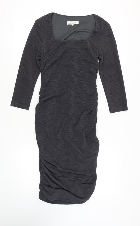 Damsel in a Dress Black Ruched 3/4 Sleeve Dress 14