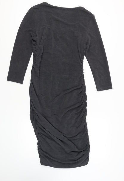 Damsel in a Dress Black Ruched 3/4 Sleeve Dress 14
