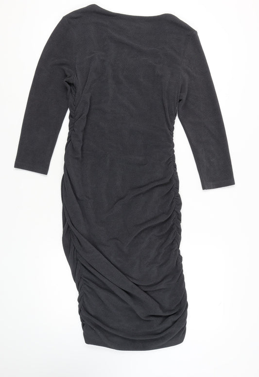 Damsel in a Dress Black Ruched 3/4 Sleeve Dress 14