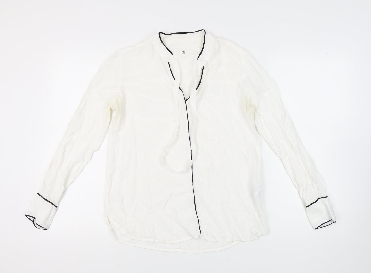 GAP Women's White Blouse, M - V-Neck Long Sleeve